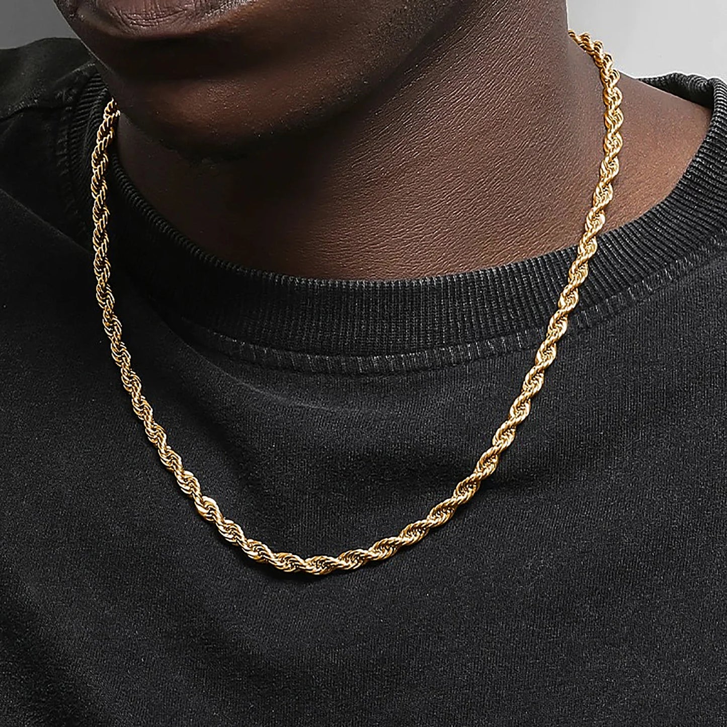 New Gold Color Stainless Steel Rope Chain 2Mm-6Mm Fashion Jewelry Ladies Necklace