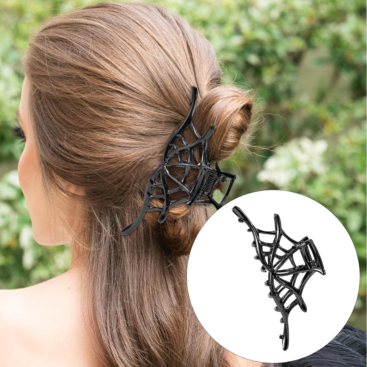 2Pcs Halloween Hair Clips, Black Skeleton Hand & Spider Web Hair Clips Gothic Hair Barrettes Hairpin Hair Accessories for Women Girls