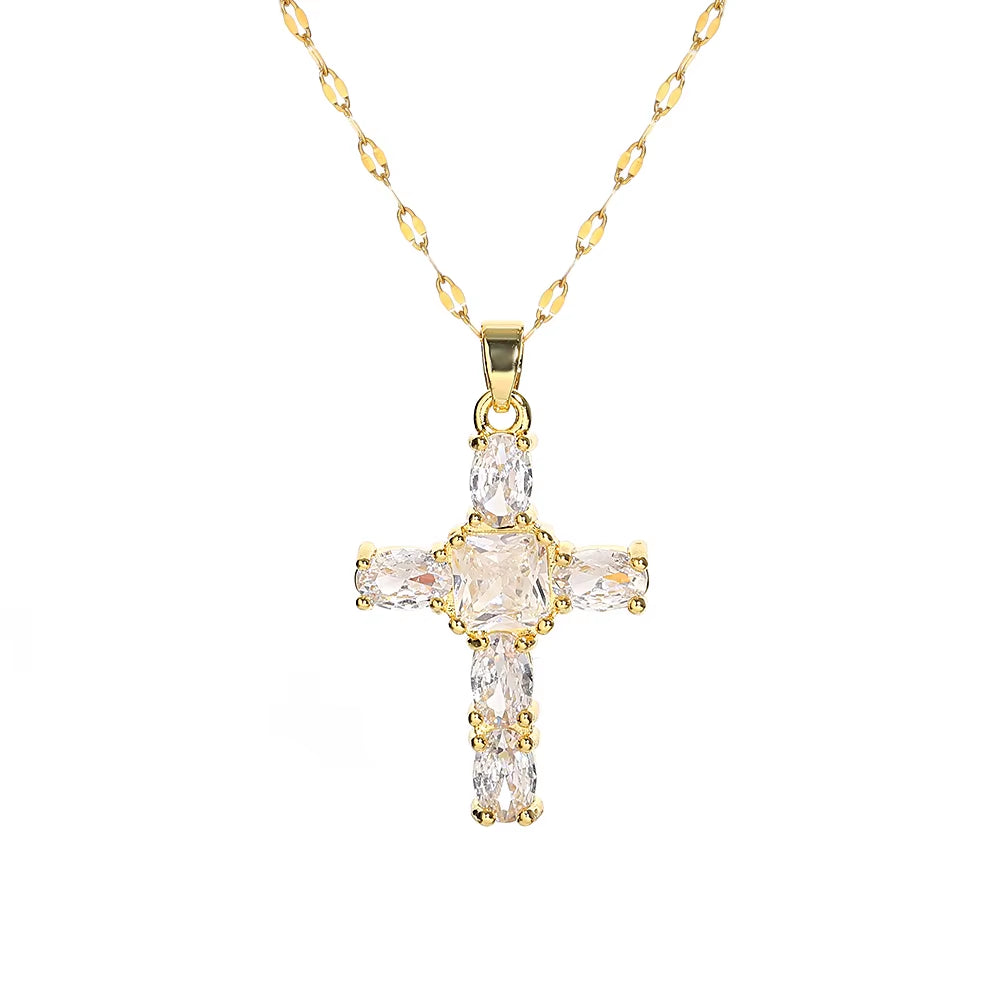 Religious Cross Necklace for Women Men Stainless Steel Chain Necklaces Christian Pendant Collar Pray Baptism Christmas Gift