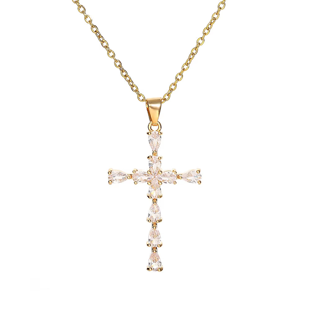 Religious Cross Necklace for Women Men Stainless Steel Chain Necklaces Christian Pendant Collar Pray Baptism Christmas Gift