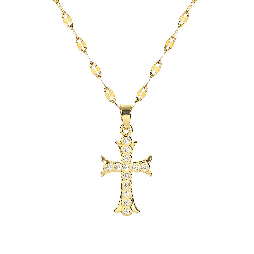 Religious Cross Necklace for Women Men Stainless Steel Chain Necklaces Christian Pendant Collar Pray Baptism Christmas Gift