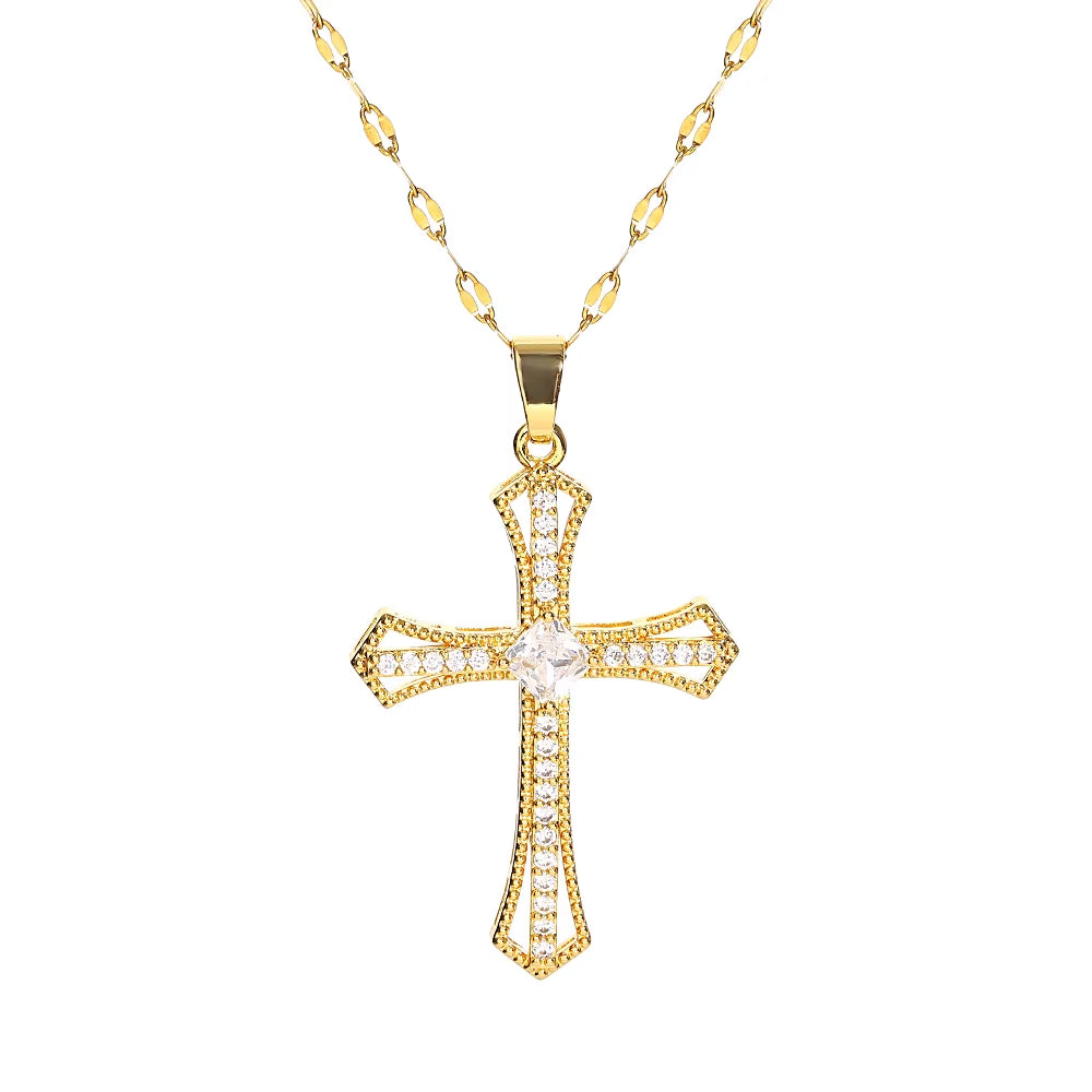 Religious Cross Necklace for Women Men Stainless Steel Chain Necklaces Christian Pendant Collar Pray Baptism Christmas Gift