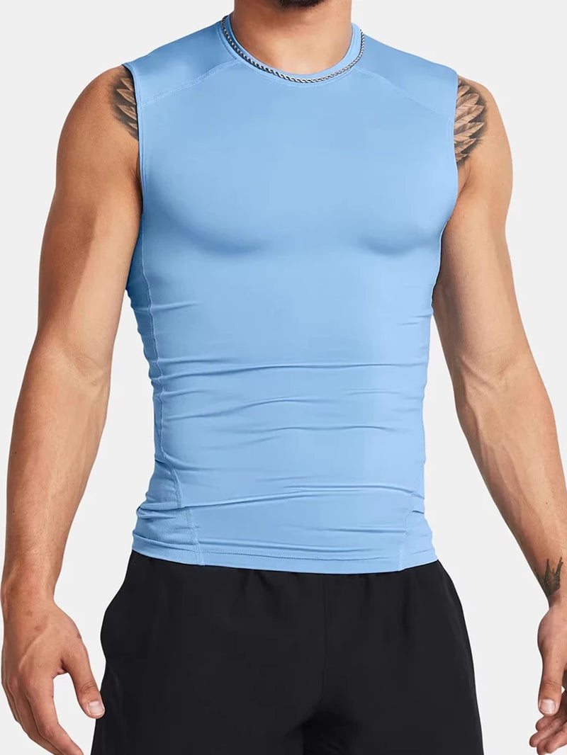 Men'S Running Tank Top Summer Sleeveless Shirt Elastic Compression Tanktop Male Top Gym Fitness Singlets Training Sport Vest Men