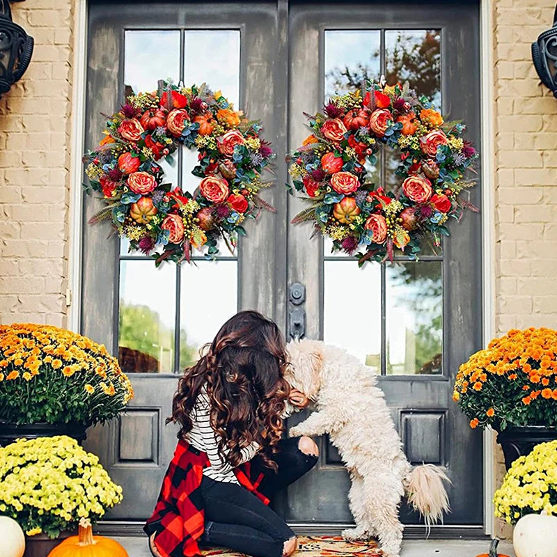 Autumn round Wreath Decorative Artificial Fall Wreath Festival Theme for Harvest Festival Decor