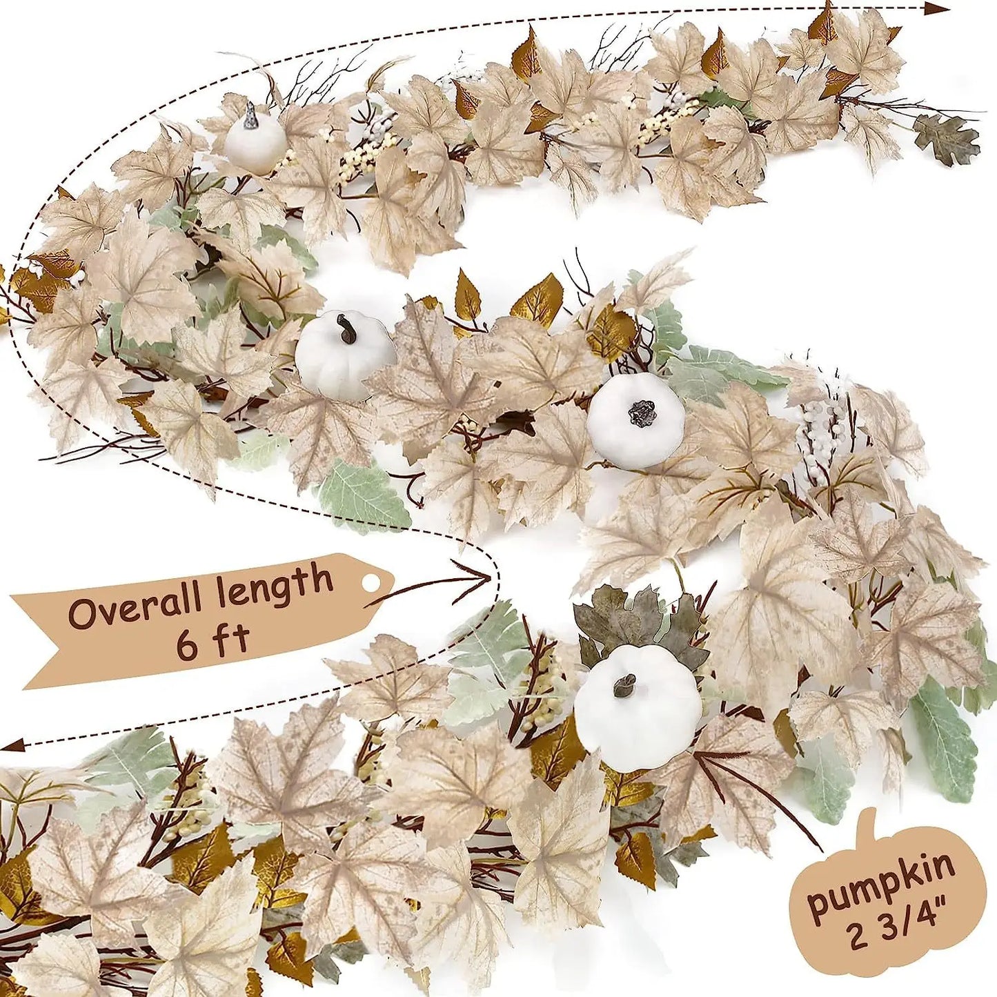 Fall Garland Autumn Maples Leaf Pumpkin Berry Garland Thanksgiving Halloween Fireplace Farmhouse Harvest Decorations for Home