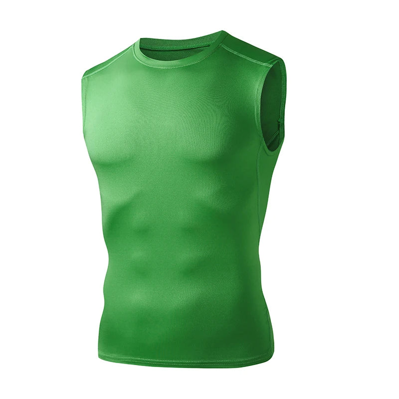 Men'S Running Tank Top Summer Sleeveless Shirt Elastic Compression Tanktop Male Top Gym Fitness Singlets Training Sport Vest Men