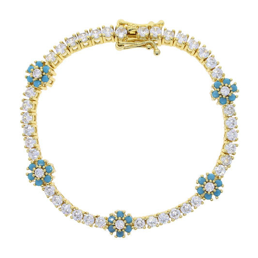 New Arrived Fashion Party Jewelry 3Mm Prong Set CZ Tennis Chain Rainbow Daisy Flower Charm Colorful Rainbow Bracelet