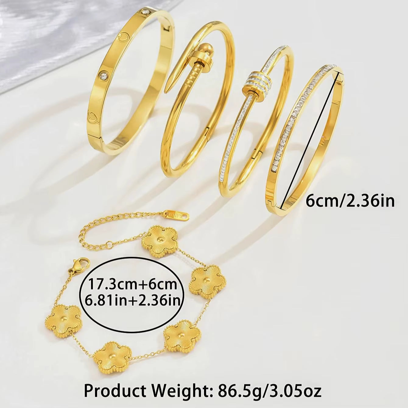 Europe and the United States Hot Stainless Steel Four-Leaf Clover Lucky Bracelet Fashion Women'S Nail Bracelet Gold Bangles