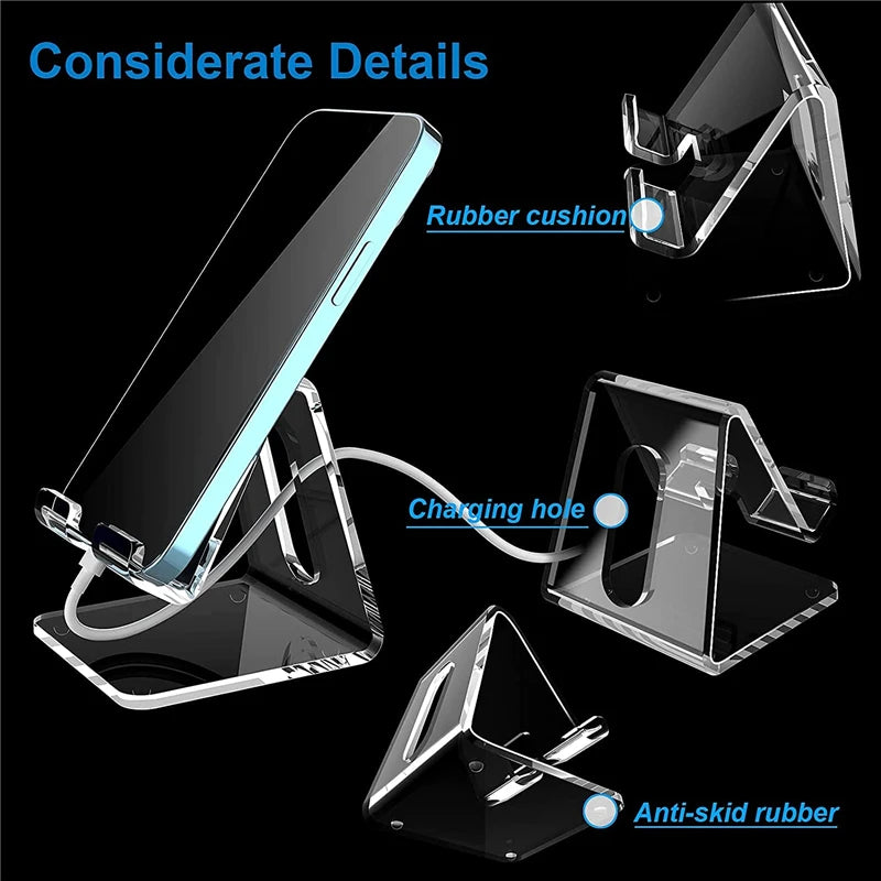 Clear Acrylic Cell Phone Stand Desk Dock Holder for Iphone 14 13 Pro Samsung  Desktop Charger Support Telephone Mount