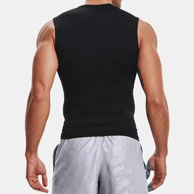 Men'S Running Tank Top Summer Sleeveless Shirt Elastic Compression Tanktop Male Top Gym Fitness Singlets Training Sport Vest Men