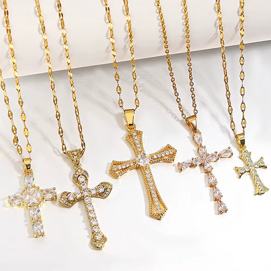 Religious Cross Necklace for Women Men Stainless Steel Chain Necklaces Christian Pendant Collar Pray Baptism Christmas Gift
