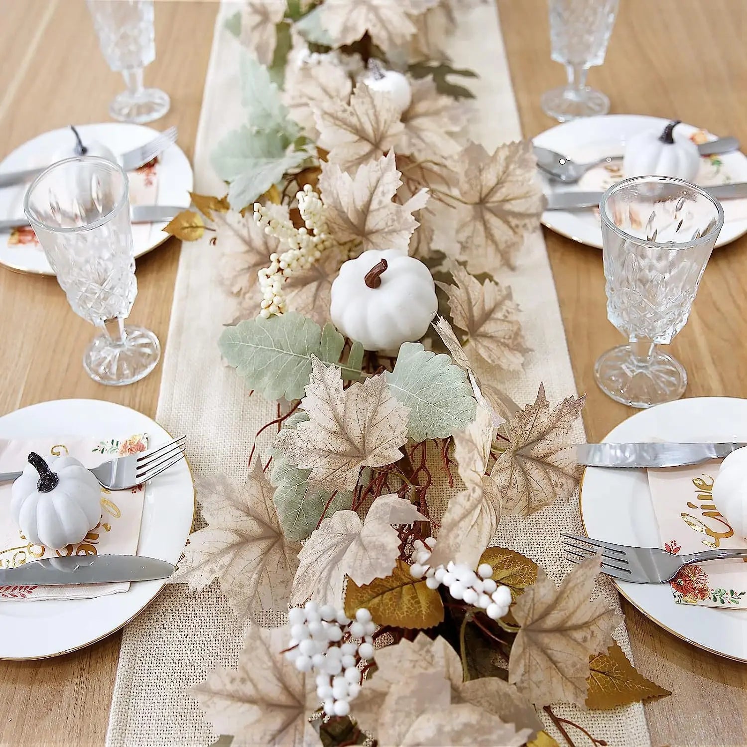 Fall Garland Autumn Maples Leaf Pumpkin Berry Garland Thanksgiving Halloween Fireplace Farmhouse Harvest Decorations for Home