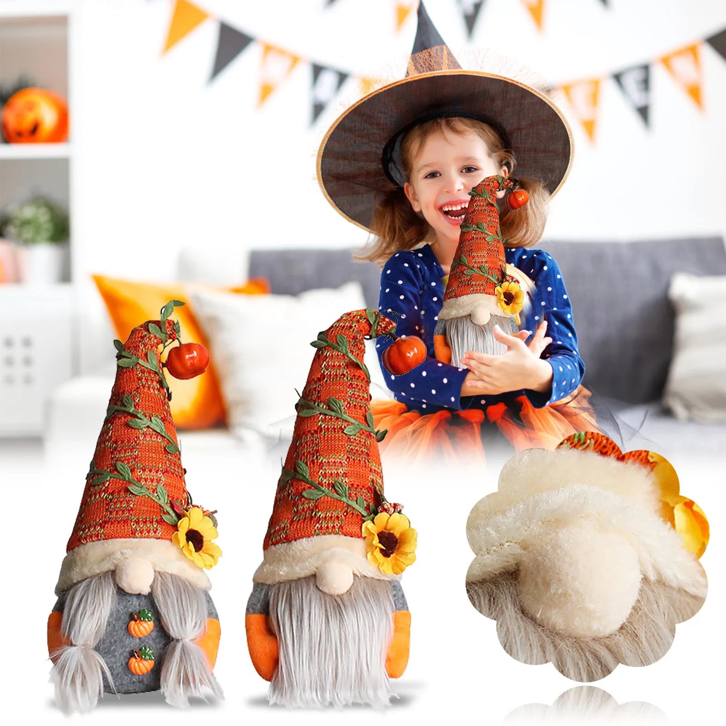 Fall Gnome Pumpkin Maple Sunflower Harvest Autumn Elf Dwarf Plush Faceless Dolls Ornaments for Home Christmas Thanksgiving Decor