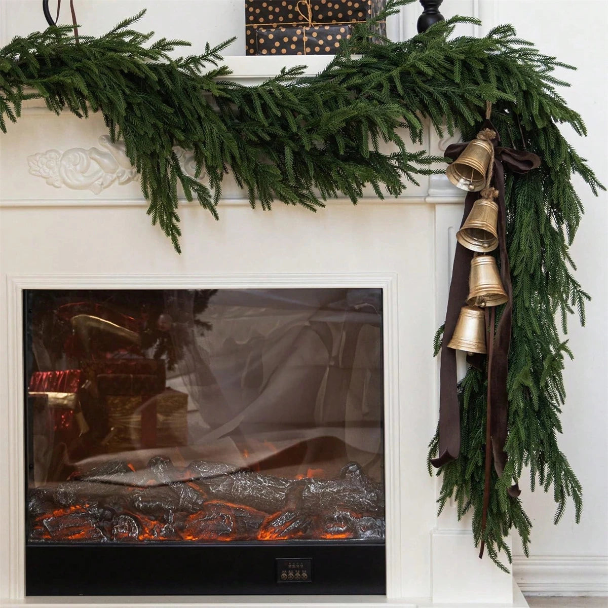 Christmas Norfolk Pine Garlands, Real Touch Fake Plants Artificial Greenery Garland for Table Wall Fireplace Home Decoration