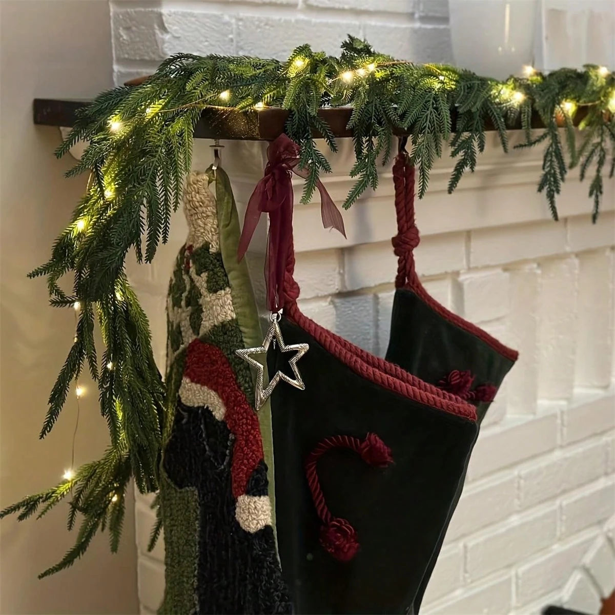 Christmas Norfolk Pine Garlands, Real Touch Fake Plants Artificial Greenery Garland for Table Wall Fireplace Home Decoration