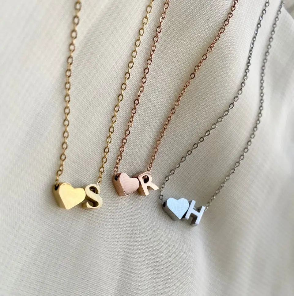Emanco 6MM Heart Dainty Initial DIY Necklace Gold Color Letter Choker Necklace for Women Pendant Jewelry Gift