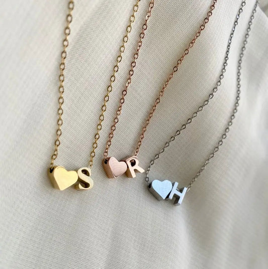 Emanco 6MM Heart Dainty Initial DIY Necklace Gold Color Letter Choker Necklace for Women Pendant Jewelry Gift