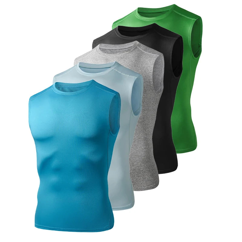 Men'S Running Tank Top Summer Sleeveless Shirt Elastic Compression Tanktop Male Top Gym Fitness Singlets Training Sport Vest Men
