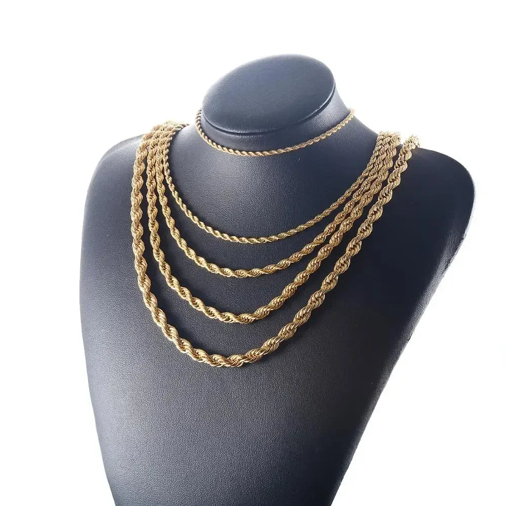 New Gold Color Stainless Steel Rope Chain 2Mm-6Mm Fashion Jewelry Ladies Necklace