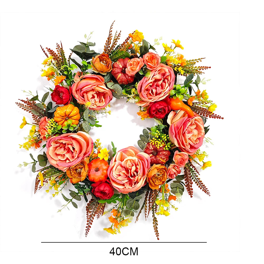 Autumn round Wreath Decorative Artificial Fall Wreath Festival Theme for Harvest Festival Decor