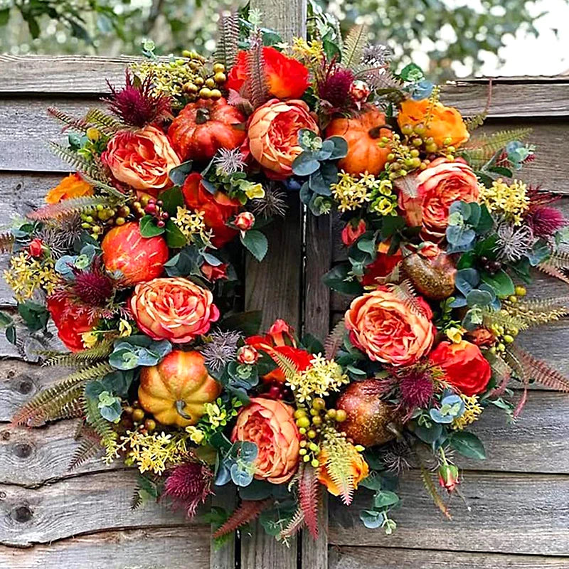 Autumn round Wreath Decorative Artificial Fall Wreath Festival Theme for Harvest Festival Decor