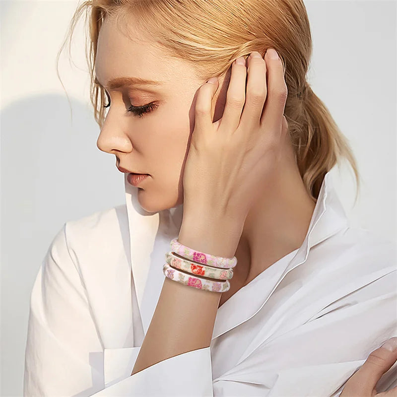 Enameled Bracelets for Women Flower Women Bangles Indian Chinese Viking Bracelet on Hand African Jewelry Dubai Women'S Gift Girl
