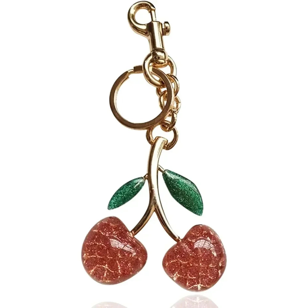Cherry Bag Charm Cherry Keychain Charm Metal Accessory Sparkling Resin for Coach Purses and Bags, Red, Black, Pink