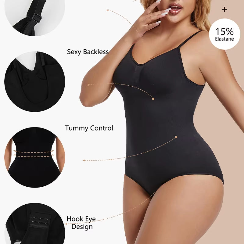 Sexy Backless Bodysuit Shapewear for Women Seamless Tummy Control Body Shaper Camis Top Low Back Underwear