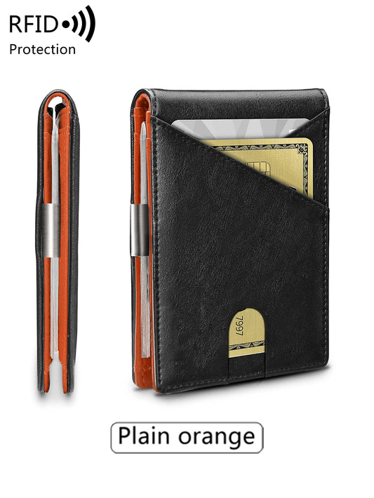 Minimalist Men'S Wallet RFID Anti-Theft Brush Double Fold Cross Front Pocket Portable Card Holder 12 Card Multifunctional Wallet