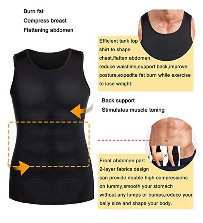 Men Compression Shirt Shapewear Slimming Body Shaper Vest Undershirt Weight Loss Tank Top Corset Vest Tummy Belly Control