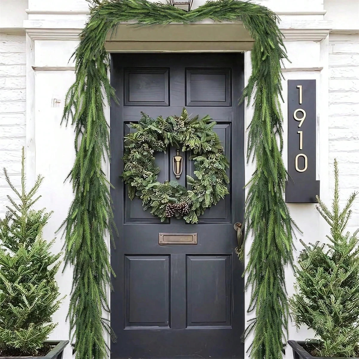 Christmas Norfolk Pine Garlands, Real Touch Fake Plants Artificial Greenery Garland for Table Wall Fireplace Home Decoration