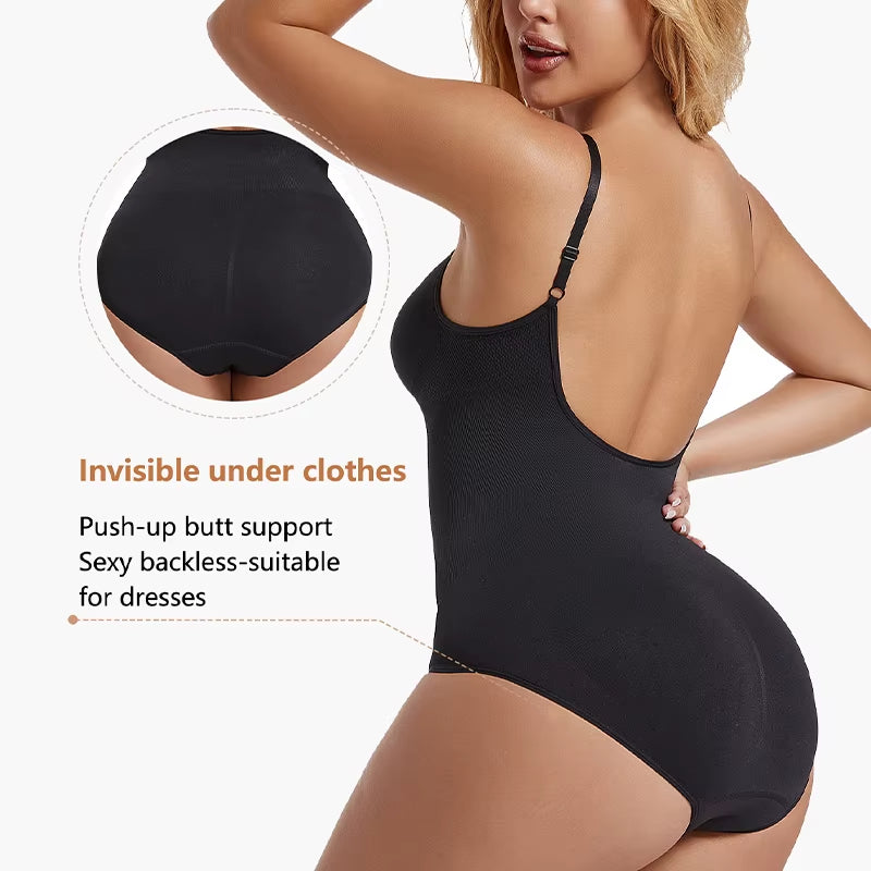 Sexy Backless Bodysuit Shapewear for Women Seamless Tummy Control Body Shaper Camis Top Low Back Underwear