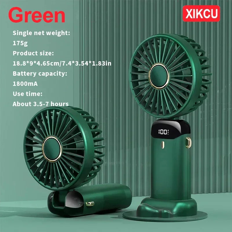 3000Mah 5 Speed USB Rechargeable Fan Handheld Mini Fan Foldable Portable Desk Outdoor Neck Hanging Phone Stand Fan