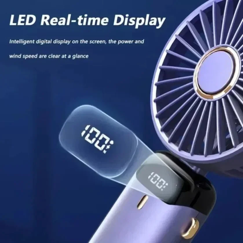 3000Mah 5 Speed USB Rechargeable Fan Handheld Mini Fan Foldable Portable Desk Outdoor Neck Hanging Phone Stand Fan