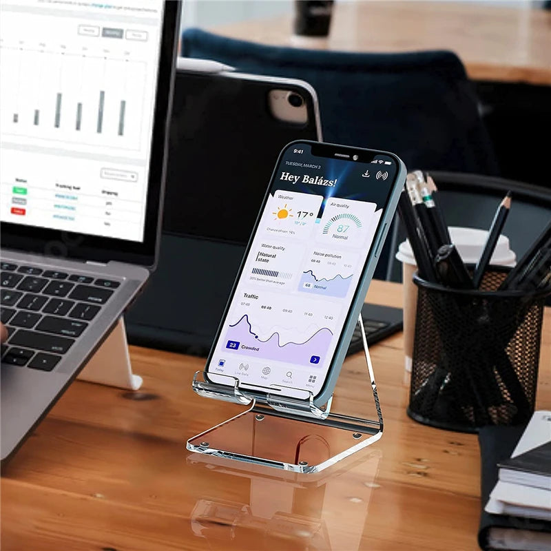 Clear Acrylic Cell Phone Stand Desk Dock Holder for Iphone 14 13 Pro Samsung  Desktop Charger Support Telephone Mount