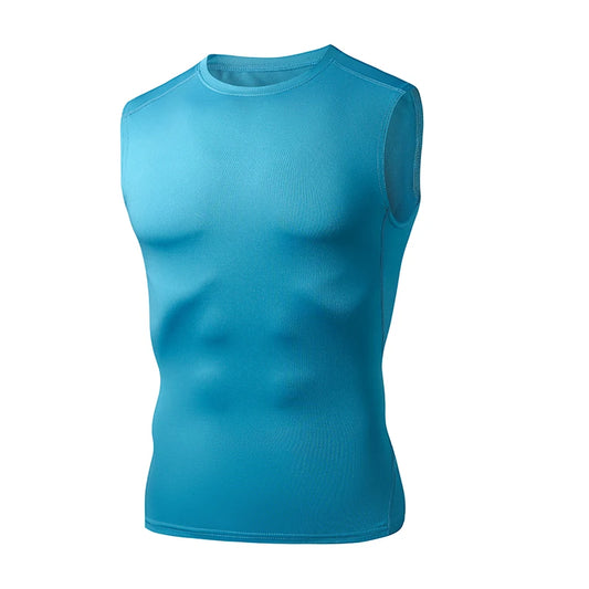 Men'S Running Tank Top Summer Sleeveless Shirt Elastic Compression Tanktop Male Top Gym Fitness Singlets Training Sport Vest Men