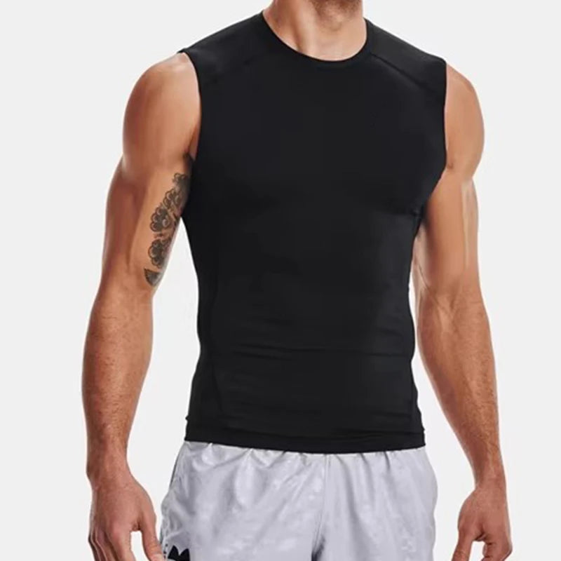 Men'S Running Tank Top Summer Sleeveless Shirt Elastic Compression Tanktop Male Top Gym Fitness Singlets Training Sport Vest Men