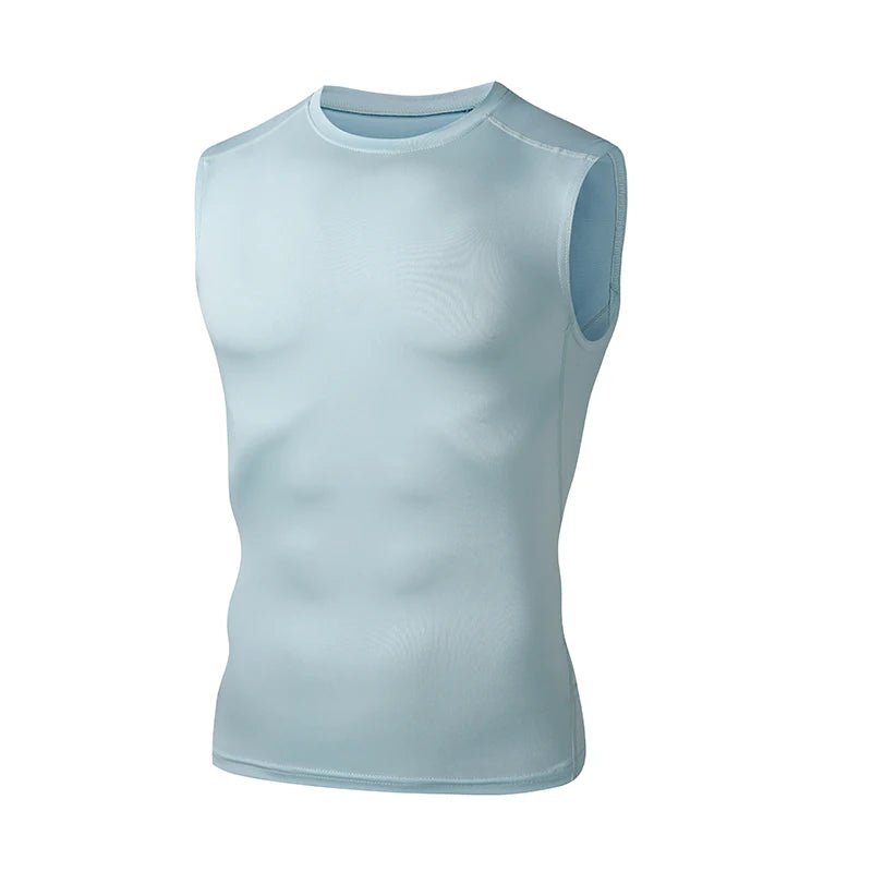 Men'S Running Tank Top Summer Sleeveless Shirt Elastic Compression Tanktop Male Top Gym Fitness Singlets Training Sport Vest Men