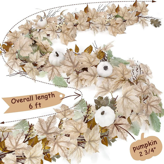 Fall Garland Autumn Maples Leaf Pumpkin Berry Garland Thanksgiving Halloween Fireplace Farmhouse Harvest Decorations for Home