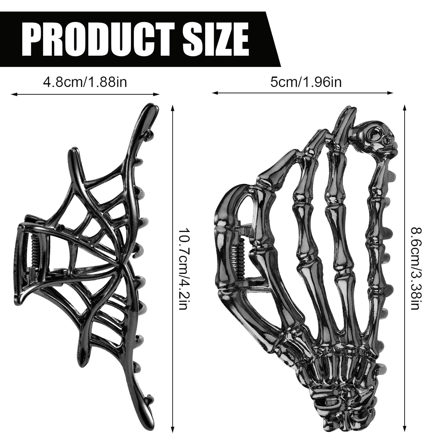 2Pcs Halloween Hair Clips, Black Skeleton Hand & Spider Web Hair Clips Gothic Hair Barrettes Hairpin Hair Accessories for Women Girls