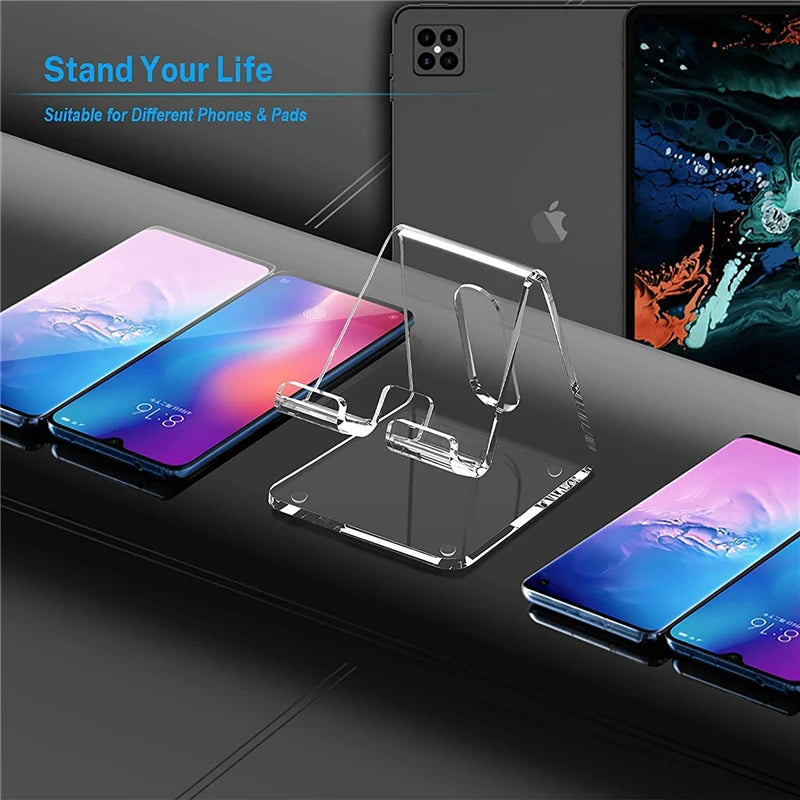 Clear Acrylic Cell Phone Stand Desk Dock Holder for Iphone 14 13 Pro Samsung  Desktop Charger Support Telephone Mount