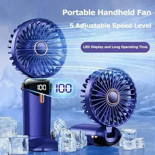 3000Mah 5 Speed USB Rechargeable Fan Handheld Mini Fan Foldable Portable Desk Outdoor Neck Hanging Phone Stand Fan