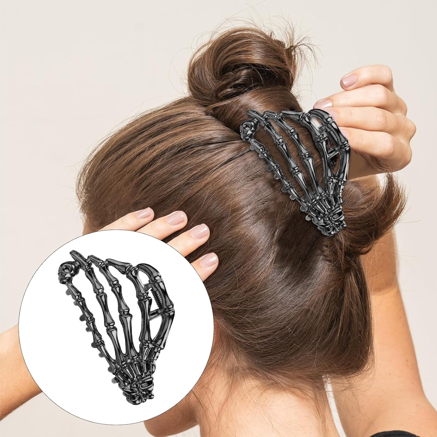 2Pcs Halloween Hair Clips, Black Skeleton Hand & Spider Web Hair Clips Gothic Hair Barrettes Hairpin Hair Accessories for Women Girls