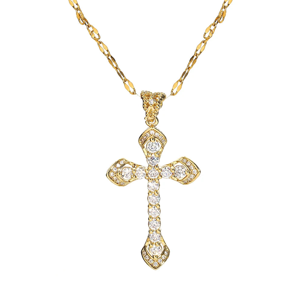 Religious Cross Necklace for Women Men Stainless Steel Chain Necklaces Christian Pendant Collar Pray Baptism Christmas Gift