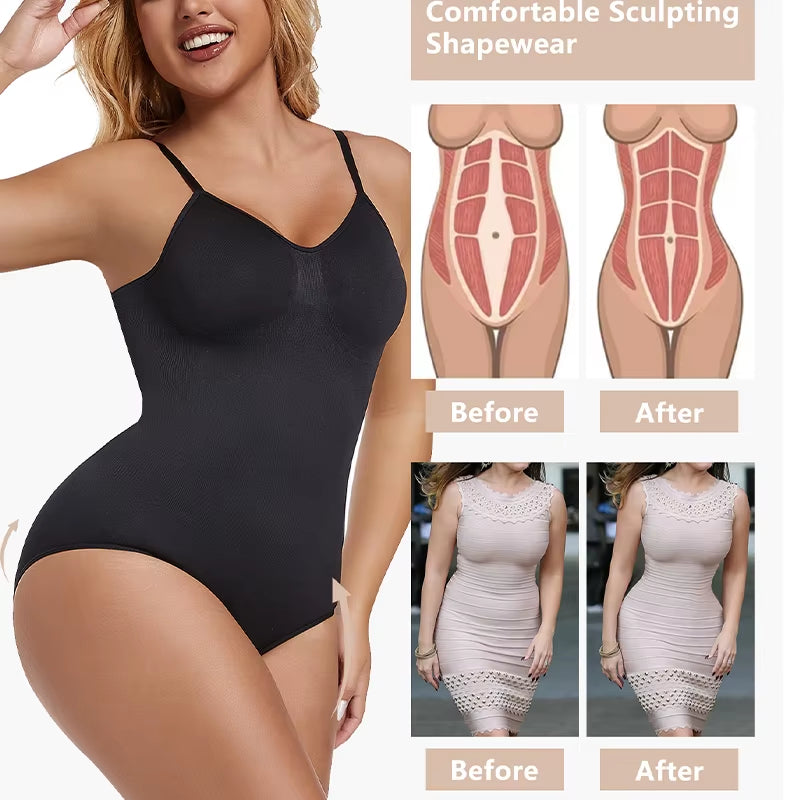 Sexy Backless Bodysuit Shapewear for Women Seamless Tummy Control Body Shaper Camis Top Low Back Underwear