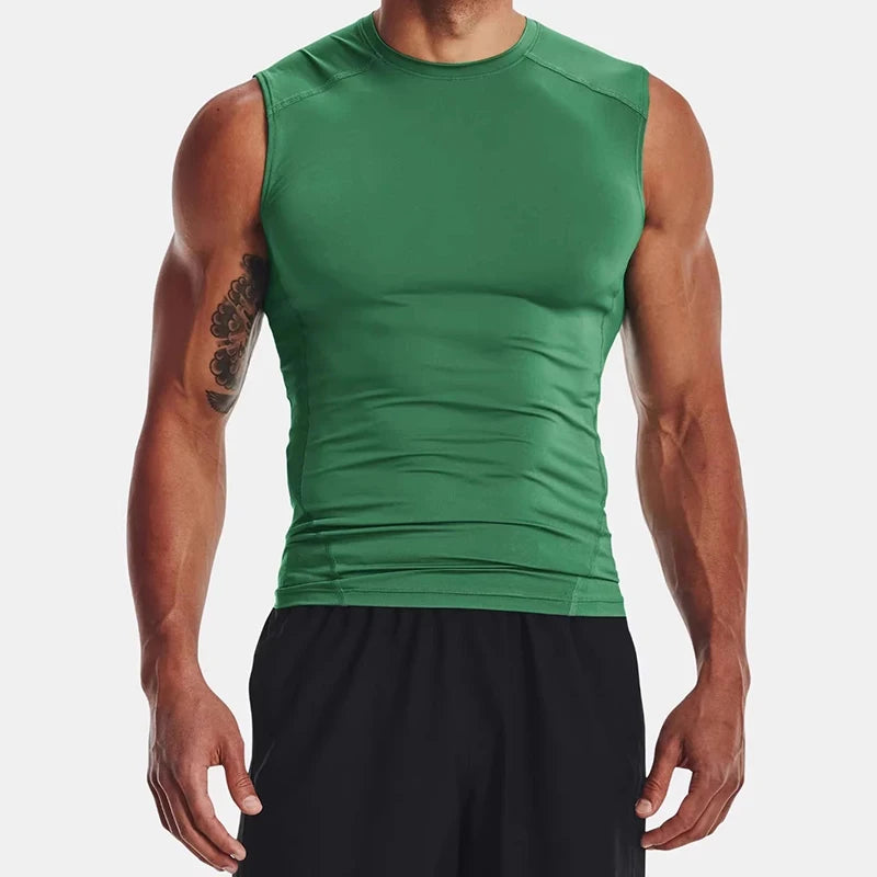 Men'S Running Tank Top Summer Sleeveless Shirt Elastic Compression Tanktop Male Top Gym Fitness Singlets Training Sport Vest Men