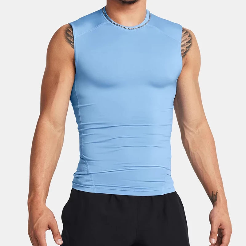 Men'S Running Tank Top Summer Sleeveless Shirt Elastic Compression Tanktop Male Top Gym Fitness Singlets Training Sport Vest Men
