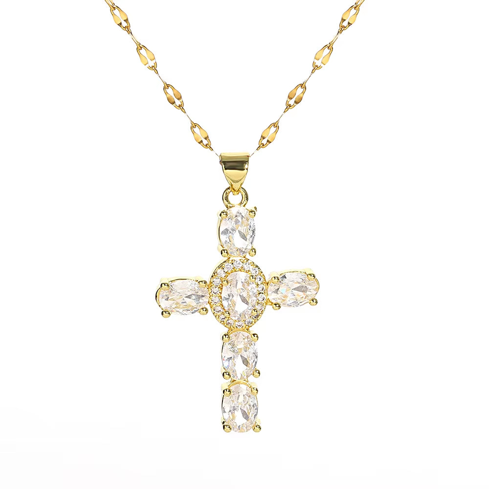 Religious Cross Necklace for Women Men Stainless Steel Chain Necklaces Christian Pendant Collar Pray Baptism Christmas Gift