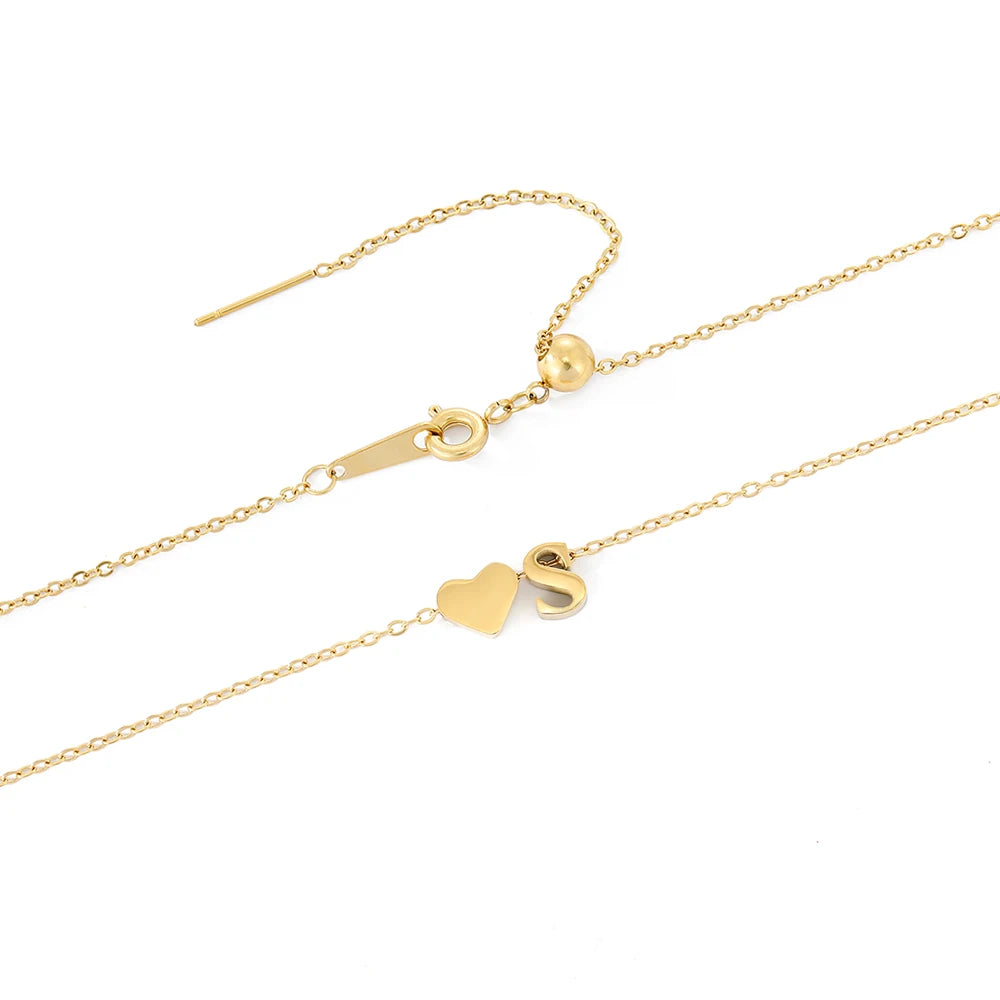 Emanco 6MM Heart Dainty Initial DIY Necklace Gold Color Letter Choker Necklace for Women Pendant Jewelry Gift