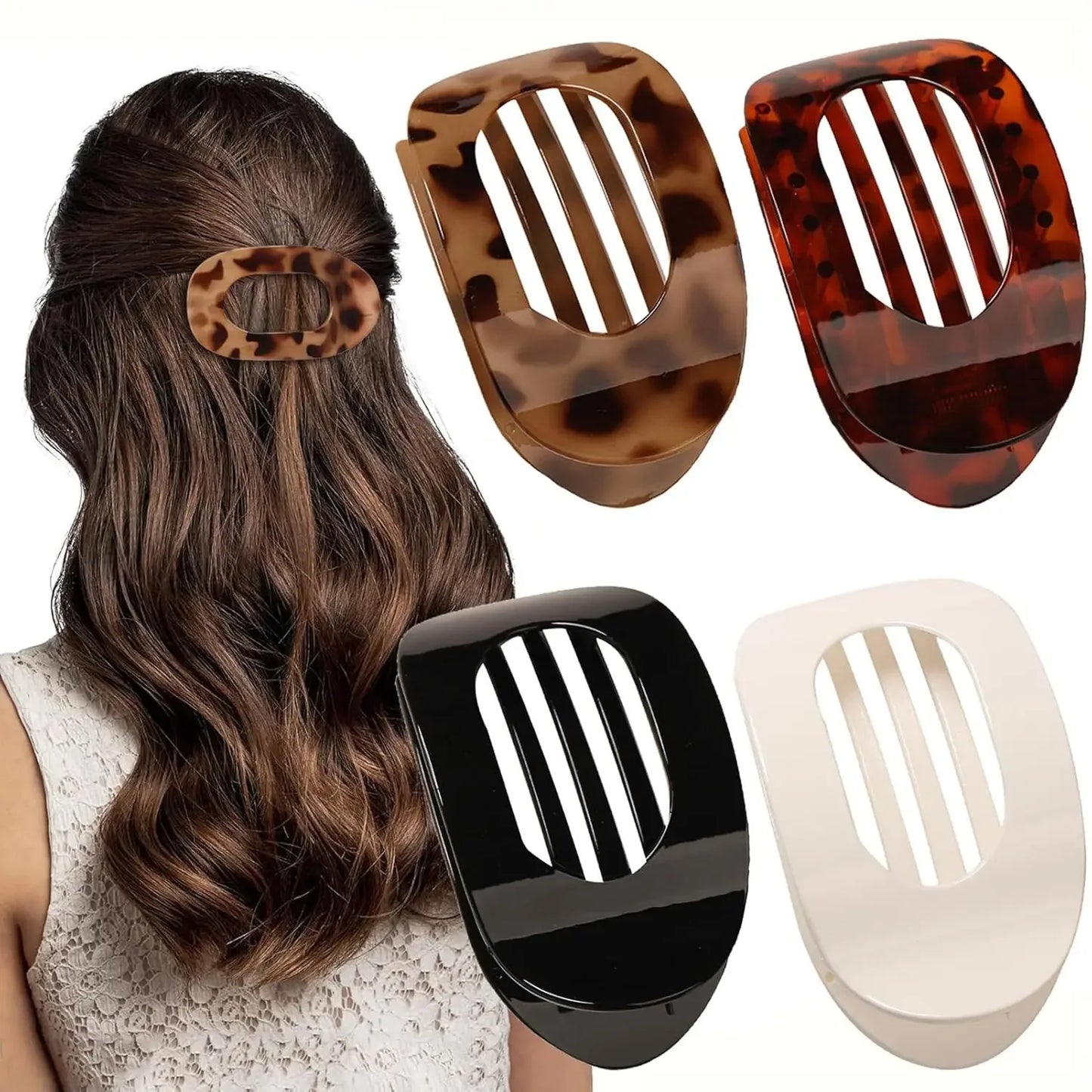 Fashion Oval Hair Claw Clip for Women New Design Leopard Matte Curved Flat Styling Barrettes Acrylic Lying down Hair Accessories